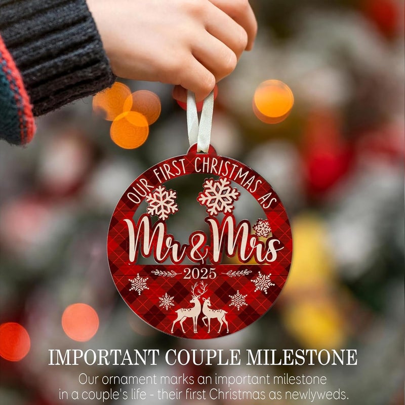 Fastpeace Our First Christmas as Mr and Mrs 2025 Ornament – Acrylic Holiday Tree Decoration & Wedding Keepsake, First Christmas Ornament for Newlyweds, Romantic Couple Décor Gifts - Image 3